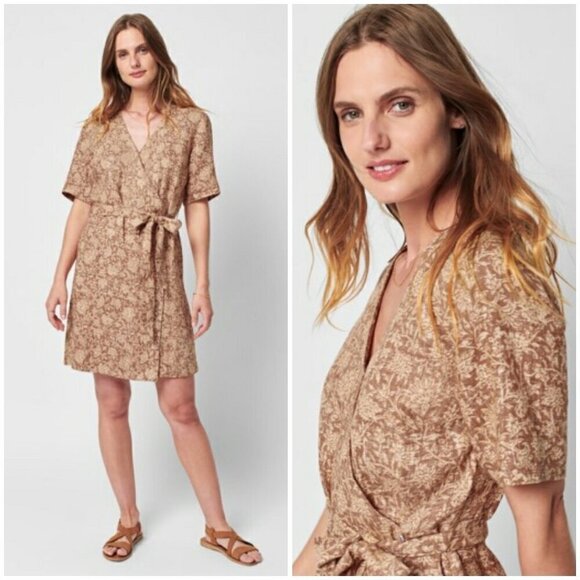 💕FAHERTY💕 Ashley Linen Dress ~ Bronze Riviera Floral XS NWT - Picture 1 of 16